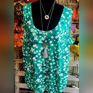 OFEEFAN Foral Green Sleeveless Top